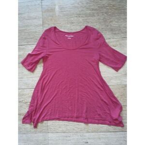 Soft Surroundings Womens Hot Pink Short Sleeve T-Shirt PXS‎